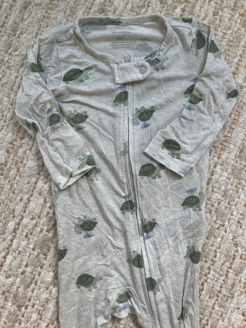 Gray Turtle Print Zip-Up Baby Footie Pajamas